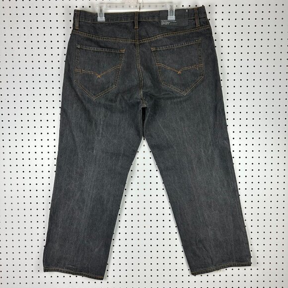 Rocawear Black Goth Baggy Jeans 40x30 Gold Stitched Loose Fit 90s Hip Hop Skate - Picture 1 of 7